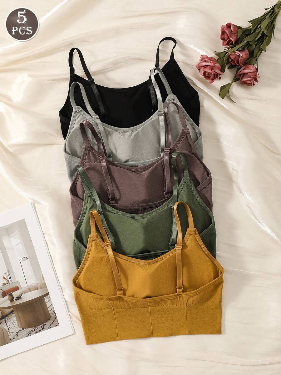 5件套女士透气工字背无钢圈运动胸罩 - 彩色 - 查看 1