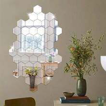 12/24/48pcs 3D Geometric Hexagon Acrylic Mirror Wall Stickers, Removable Decorative Mirrors, Hexagon Art Decor, For Home Decor, Stickers, Wall Decor, Self-Adhesive & Reusable, Shiny Feature, Glossy, For Home Decor, Room Makeover, Modern Home Decor, Renew Your Home, Rama Decor Sticker Gift Birthday Graduation Wall Decor Room Decor Wall Mirror Bathroom Decor Living Room Decor Bedroom Decor Kitchen Decor