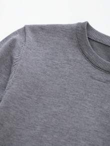 Button Decor Removable Round Neck Long Sleeve Knit Sweater - Grey - View 3