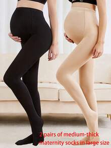 2条装加大码孕妇支撑内裤，高弹无缝连裤袜，黑色防勾丝孕妇紧身裤，透明全腹支撑保暖内衬连裤袜，孕妇圣诞礼物