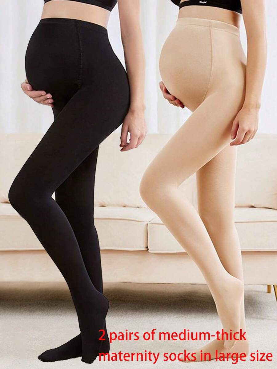 2条装加大码孕妇支撑内裤，高弹无缝连裤袜，黑色防勾丝孕妇紧身裤，透明全腹支撑保暖内衬连裤袜，孕妇圣诞礼物