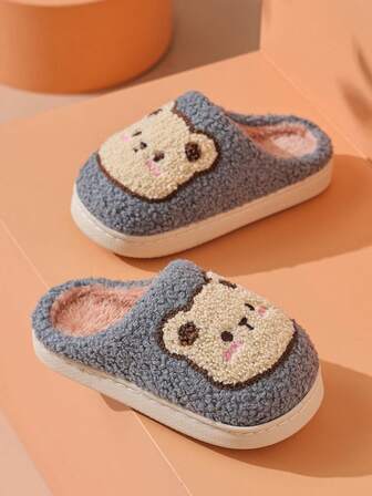 HAHABOBO Nya varma vintertofflor för barn - Vita söta plyschskor med tecknade björnmönster, snygga och minimalistiska, mjuka, lätta och mjuksulade skor för pojkar och flickor, perfekta för hemmet, sovrummet och kontoret