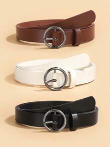 3 件装哑光黑色拉链扣装饰时尚百搭 PU 皮带，适合日常使用