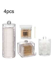 3pcs Vanity Makeup Storage Organizer, Q-Tip Holder Bathroom Container, Round Pad/Floss Dispenser, For Sorting And Storing,Suitable For Travel