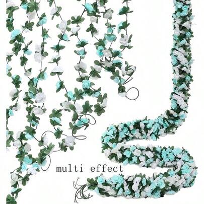 2/5pcs Artificial Flowers, 45 Simulated Blue And White Rose Vine Flowers, Home, Hotel, Office, Wedding Banquet, Garden Crafts Decoration, Outdoor Courtyard Garden Decoration