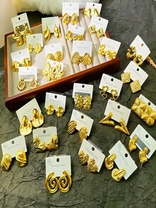 1 Paar/12 Paar/24 Paar Oversized neuer Titanstahl vergoldeter Modeschmuck Ohrringe Set, geeignet für den täglichen Gebrauch (kostengünstiges Material) (grobe Verarbeitung). Das Bild kann vom tatsächlichen Produkt (Größe, Farbe) abweichen. Kunden, die hochwertige Ohrringe suchen, sollten beim Kauf vorsichtig sein. - Gold - Übersicht 2