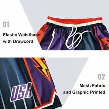 - Pantalones cortos deportivos de baloncesto para hombre, malla para gimnasio, deportes, entrenamiento, cordn, estilo retro, casual, moda, con bolsillos. - Azul + 2XL - Ver 4