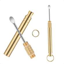 2 PCS Ear Wax Removal Tool Brass Ear Scoop Folding Type Copper EarPick Cleaner Portable Ear Wax Removal Tools Spiral Ear Clean Tool Attached A Key Ring Mini Tool Supplies Gold - như hình ảnh - Xem 1
