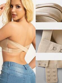 Women's Strapless Wireless Push-Up Camisole Bra With Removable Pads And Side Clasps - Seamless Comfort, No Wires, Solid Colors, Elegant Design, Perfect For Everyday And Special Occasions, Strapless Underwear, Comfortable Push-Up Effect, Premium Underwear - 駝色 - 查看 5