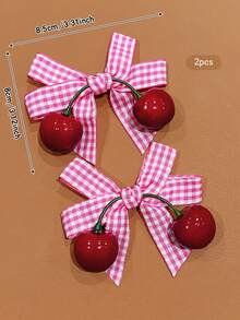 2pcs Cute Cherry Bow Hair Clips, Sweet Style Hair Accessories Suitable For Daily Use, Affordable Hair Decor - Pink - View 6