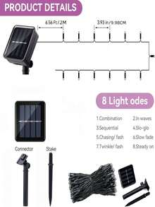 1PC Outdoor Solar String Lights - 20/50/100 LED Solar Christmas Lights With 8 Lighting Modes, IP65 Waterproof, For Yard, Fence, Balcony, Party, Christmas Tree Decoration, Wedding, Garden Decor - Solar Led String Light - 查看 4