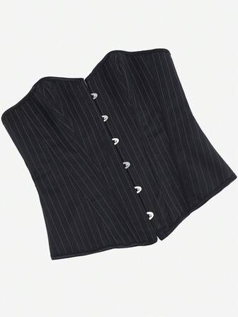 Överbystkorsett med randig bustier-topp, midjeträningskorsett, axelbandslös vintage burlesk kostym för kvinnor, lämplig för scenframträdanden, Halloween