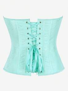 带拉链的束胸上衣，背部系带，花卉印花，女士无肩带紧身胸衣，紧身塑身衣，适合服装、化妆舞会、万圣节 - 薄荷綠 - 查看 3