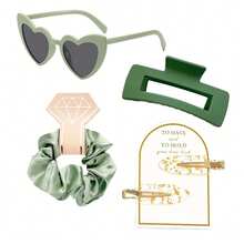 伴娘礼盒4件套，包括伴娘发夹、伴娘发箍、伴娘太阳镜，新娘派对礼物，丝缎柔软发饰，伴娘婚礼礼物，女士（绿色） - 4pcs - 查看 29