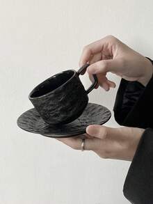 1pc Matte Ceramic Coffee Cup & Saucer Set, Elegant Luxury Tableware For Home, Office, Afternoon Tea, Suitable For Bedroom, Living Room, Dining Room, Great Gift & Party Supplies - Black - View 14