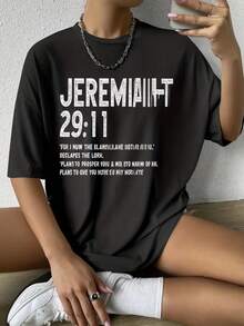 Camiseta Mujer "Jeremiah 29:11" Versículo Bíblico, 100% Algodón, 180g, Ideal para Uso Religioso y Estilo Inspirador, Moda Fe,playeras navideñas,blusas elegantes dama,blusas curvy mujer. - Negro - Ver 1
