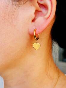 1 par de pendientes elegantes de acero inoxidable con diseños de hoja, luna, octágono, pentágono, herradura, corazón y estrella de mar, adecuados para el uso diario de las mujeres