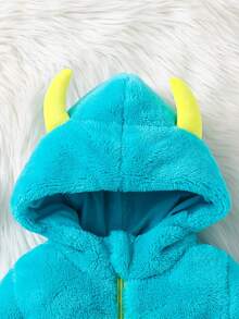 Autumn/Winter Baby Boy Fleece Jumpsuit Set, Cute Blue Monster Jumpsuit With Footies, Warm Newborn For Outdoor - Blue - View 6