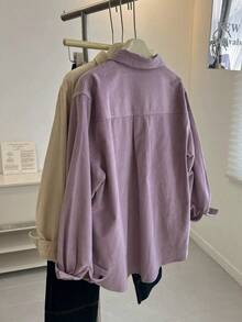 Damen Herbst Cord Einfarbiges Knopfhemd Frühling - Violett - Übersicht 4
