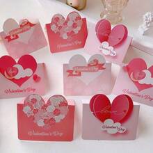 Heart-Shaped Greeting Card / 520 Card / "I Love You" Flower-Themed Holiday Card / Qixi Festival & Valentine's Day Greeting Card / Love Message Mini Card - Hồng - Xem 2