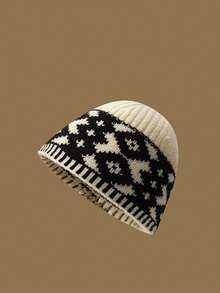 1 buah Topi Rajut Vintage, Topi Pelindung Telinga Wanita Musim Gugur/Dingin, Desain Serbaguna yang Membuat Wajah Lebih Ramping, Topi Ember Rajut Blok Warna - MultiWarna - View 9