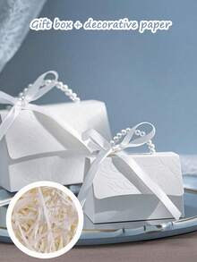 20/10pcs-Faux Pearl Decor Gift Bag, Simple Wrapping Bag For Party,Pearl Handle Decor Paper Gift Box,Exquisite White Gift Packaging Box For Valentine's Day Wedding Gift,Letterpress Printing Flower Box Mini Packaging Bags Paper Box For Gift Set Box Small Gift Bags Wedding Favors Party Decor,Mother's Day Gifts,Gift,Bridal Shower Autumn,Valentine's Day Party Favors