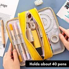 Domary Estuche para lápices de gran capacidad, estuche para lápices, papelería, bolsillo con cremallera para la escuela, almacenamiento en el hogar, bolsillo multicapa, organizador de oficina, regalo - Verde - Ver 9
