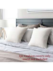 1 pièce (sans insert de coussin) Housse de coussin décoratif en velours à motif rayé, housse de coussin de luxe pour la décoration de la maison, canapé, lit - Blanc - Voir 2