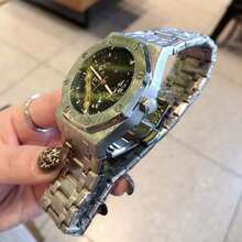 A Fully Automatic Mechanical Men's Watch, Royal Oak Brand Hexagonal Steel Strap Watch, With Mechanical Hollow Out, Silicone Strap, Hollow Dial, Classic Fashion, Gift Giving(Some Styles Are Random)