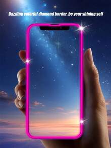 2pcs Purple Framed Tempered Glass Screen Protector, Anti-Spy Anti-Fingerprint, Glow In The Dark, Compatible With Apple 11/12/13/14/15 Pro Max/16 Plus/16 Pro/16 Pro Max/16e/17/17 Air/17 Pro/17 Pro Max - Purple - View 8