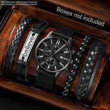 LIANDU LIANDU 男士手表 1 套，带日历功能：休闲、运动、时尚工业风格圆形表盘尼龙表带石英表，朋克风格表带组合，PU 编织环绕式表带非常适合日常佩戴、生日礼物、派对、节日聚会，也是送给自己或朋友的理想礼物（不含盒子） - 黑色 - 查看 8