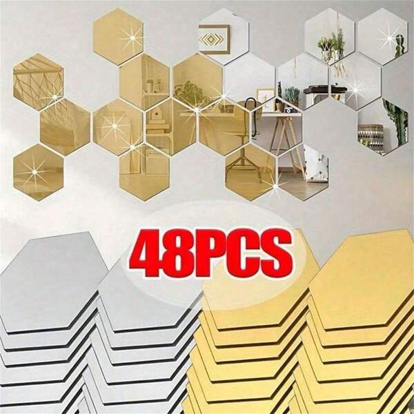 12/24/48 Stück 3D geometrische Sechseck Acryl Spiegel Wandaufkleber, abnehmbare dekorative Spiegel, Sechseck Kunst Dekoration, für Heim-Dekoration, Aufkleber, Wanddekoration, selbstklebend & wiederverwendbar, glänzende Oberfläche, glänzend, für Heim-Dekoration, Raumgestaltung, moderne Heimdekoration, erneuern Sie Ihr Zuhause, Rama Dekor Aufkleber Geschenk Geburtstag Abschluss Wanddekoration Raumdekoration Wandspiegel Badezimmerdekoration Wohnzimmerdekoration Schlafzimmerdekoration Küchendekoration