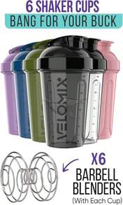 VELOMIX -6 PACK- Shaker Cups For Protein Shakes 20 Oz - 6x Wire Whisk | Leak Proof Protein Shaker Bottle For Protein Shakes, Shaker Bottle Pack For Pre &Amp; Post Workout, Shaker Cup (ALL IN BLACK) - MàuD - Xem 2