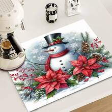 1 buc., Crăciun Fericit, Model Decorativ cu Temă de Flori și Om de Zăpadă, Covor Izolator pentru Mașină de Cafea, Covor Practic pentru Mașina de Spălat, Rafinat și Frumos Acasă, Ușor de Uscat și Șters. - Multicolor - Vizualizare 6