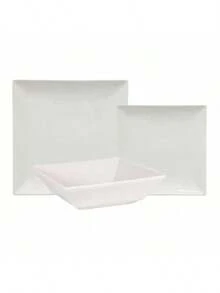 ARISE - Vajilla de porcelana blanca 18 piezas (6 servicios), platos 24 cm, postres 18 cm, bol 13 cm, elegante y resistente, ideal para uso diario y ocasiones especiales - Blanco - Ver 2
