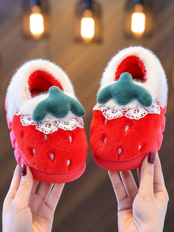 1 Pair Kids Slippers, Girls Winter Indoor Warm Anti-Slip Boys & Girls Plush Slippers, Toddler & Parent Matching Backless Slippers