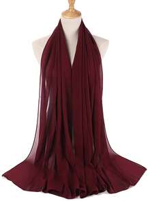 1pc Modest Hijab Casual Versatile Solid Color Soft & Breathable Chiffon Hijab Scarf, Spring/Summer - Burgundy - View 3