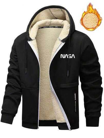 Giacca bomber da uomo con stampa in pile sherpa, giacca con cappuccio con chiusura lampo, giacca casual spessa e versatile, per sport e attività all'aperto, stile boyfriend, outfit invernale da uomo, giacca da uomo, tessuto di buona qualità, progettata appositamente per l'aperto, giacca essenziale da uomo, regali di Natale, regali di Ognissanti, autunno/inverno