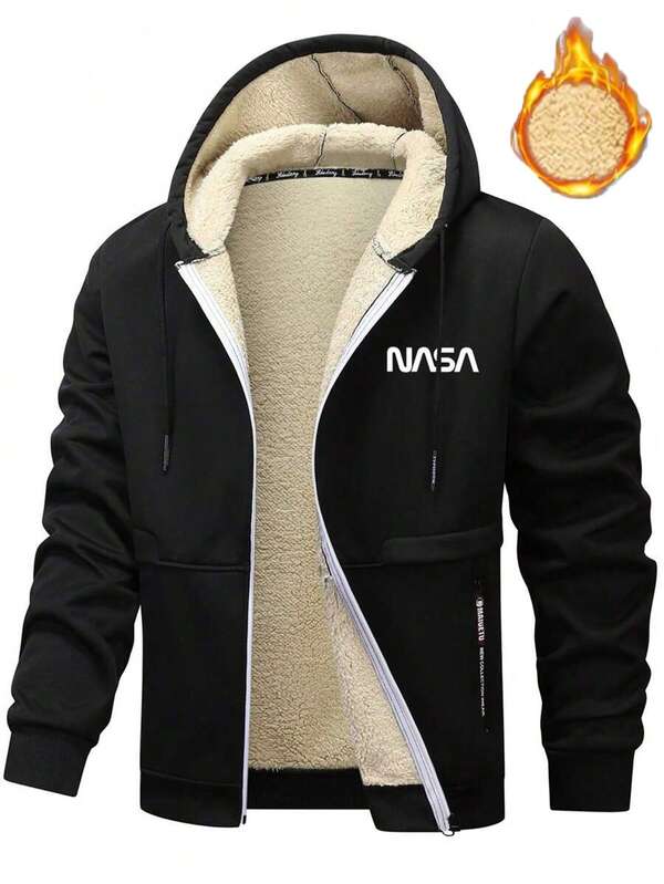 Męska kurtka typu bomber z polaru Sherpa z nadrukiem, kurtka z kapturem zapinana na zamek, gruba, uniwersalna, dzianinowa kurtka casualowa, do uprawiania sportu i aktywności na świeżym powietrzu, styl boyfriend, zimowy strój dla mężczyzn, kurtka męska, dobrej jakości materiał, zaprojektowana specjalnie do aktywności na świeżym powietrzu, męska kurtka Essential, prezenty świąteczne, prezenty na Halloween, jesień/zima