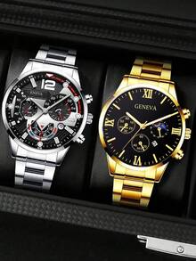 6pcs/Set Men's Business Casual Quartz Watches With Calendar, Round Dial, Multiple Color Options, Perfect Gift For Father's Day, Birthday Or Anniversary - Multicolor - View 5