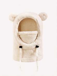 1 件装天鹅绒冬季保暖儿童拉法帽滑雪面罩男童女童多功能羊毛拉法帽防风均码儿童熊耳朵冬季保暖帽 - 耳朵款拉瓦帽 - 查看 10