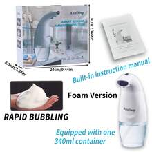 Automatic Foam Soap Dispenser, Touchless Hand Wash, Sunscreen Container, Dispenser, Sensor Soap Dispenser, Wall-Mounted Soap Dispenser, Outdoor, Indoor Home, Bathroom, Kitchen, Hotel, 340ml, Halloween Gift, Christmas Gift, Hydrating Mist, Moisturizing Mist, Spray, Essence Spray, Hyaluronic Acid Spray, Toner Spray, Hand Wash, Body Wash, Shampoo, Waterless Gel, Sunscreen Lotion