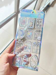 12-14pcs Glass Window Stickers, 3D Holographic Stickers, Laser Diary/Water Cup Decor