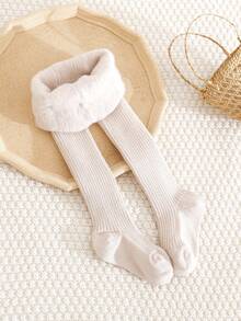 1/7 件女童纯色保暖紧身裤，保暖内衬，适合 5°C 以下，秋冬季休闲竖条纹打底裤