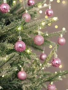 24pcs/Christmas Tree Decoration Ball Set - Shatterproof Christmas Tree Hanging Decoration Medium Hanging Balls For Winter Party New Year Christmas Tree Hanging Decoration (Green Pink)