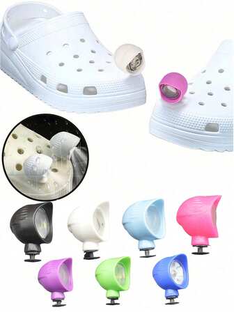 2 piezas/1 par de zapatos tipo zuecos con luces LED huecas (zapatos no incluidos), incluye 4 pilas de botón, linterna impermeable de manos libres con 3 modos de iluminación, luces de zuecos novedosas adecuadas para acampar, pasear perros, actividades al aire libre, luz de nocturna con clip desmontable para el zapato