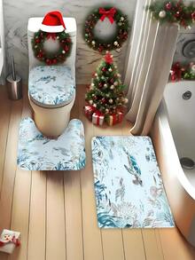 Ensemble de 4 pièces de rideau de douche de salle de bain avec motif tortue, comprenant un rideau de douche imperméable, un tapis de bain, un couvre-siège de toilette et un tapis en U - Ensemble de décoration de salle de bain lavable avec motif de dessin animé, cadeau de Noël et d'Halloween parfait pour les amis et la famille