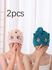 1/2/3 Stück bestickter Korallenfleece saugfähiger und schnell trocknender Badekappe, Gesichtsmaske Haarband, weiche saugfähige Duschhaube, Cartoon Badekappe, Einheitsgröße Duschhandtücher für Schönheitssalon, Hotel, Sport, Zuhause Essentials, Handtuch, Haut- und Haarpflege Handtuch Wrap