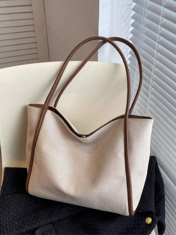 1 pezzo di borsa a tracolla da donna nuova per autunno e inverno, con grande capacità e contrasto di colori, borsa da pendolare alla moda, adatta per ufficio, scuola, abbigliamento casual, borsa a tracolla semplice, alla moda ed elegante, superficie semplice e morbida, borsa a tracolla nuova da donna alla moda con grande capacità, tinta unita, semplice ed elegante, adatta per appuntamenti, shopping, borsa versatile e raffinata