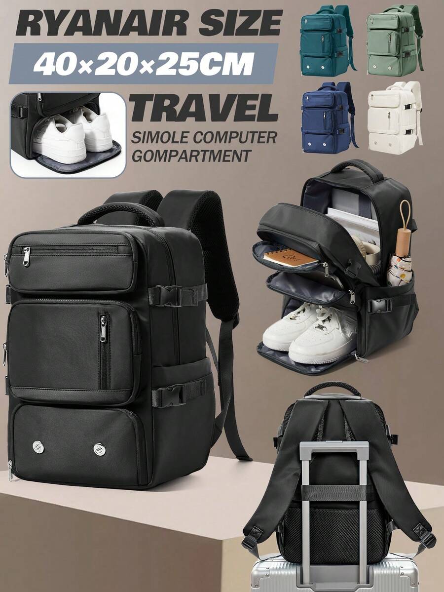 男士多功能背包，带多个口袋和多个隔层 - 耐用、时尚的笔记本电脑和旅行包，带鞋柜，飞机认可的旅行背包，非常适合上学、工作和通勤，有 5 种颜色可选，日常通勤包可转换背包拉链封口 - 彩色 - 查看 1